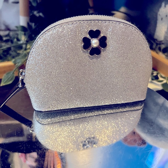 Kate Spade Silver Glitter Mini Pouch light corner wear - Picture 1 of 7